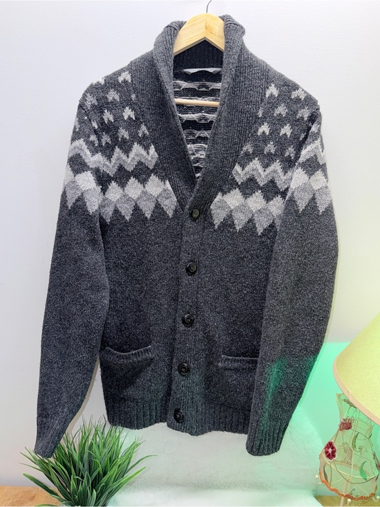 Denver Hayes Other - 6% Wool 24% Cotton Dark Gray Shawl Collar Fair Isle Cardigan Warm Sweater 🔥